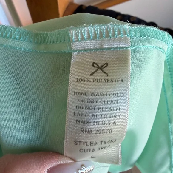 Anna Grace Mint Green Sheer Blouse with Layered Hem - Size L - Picture 4 of 4